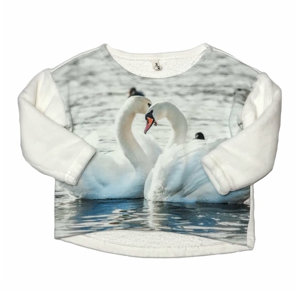 🆕 Popupshop Velour Sleeve Swan Sweatshirt - Picture 1 of 2